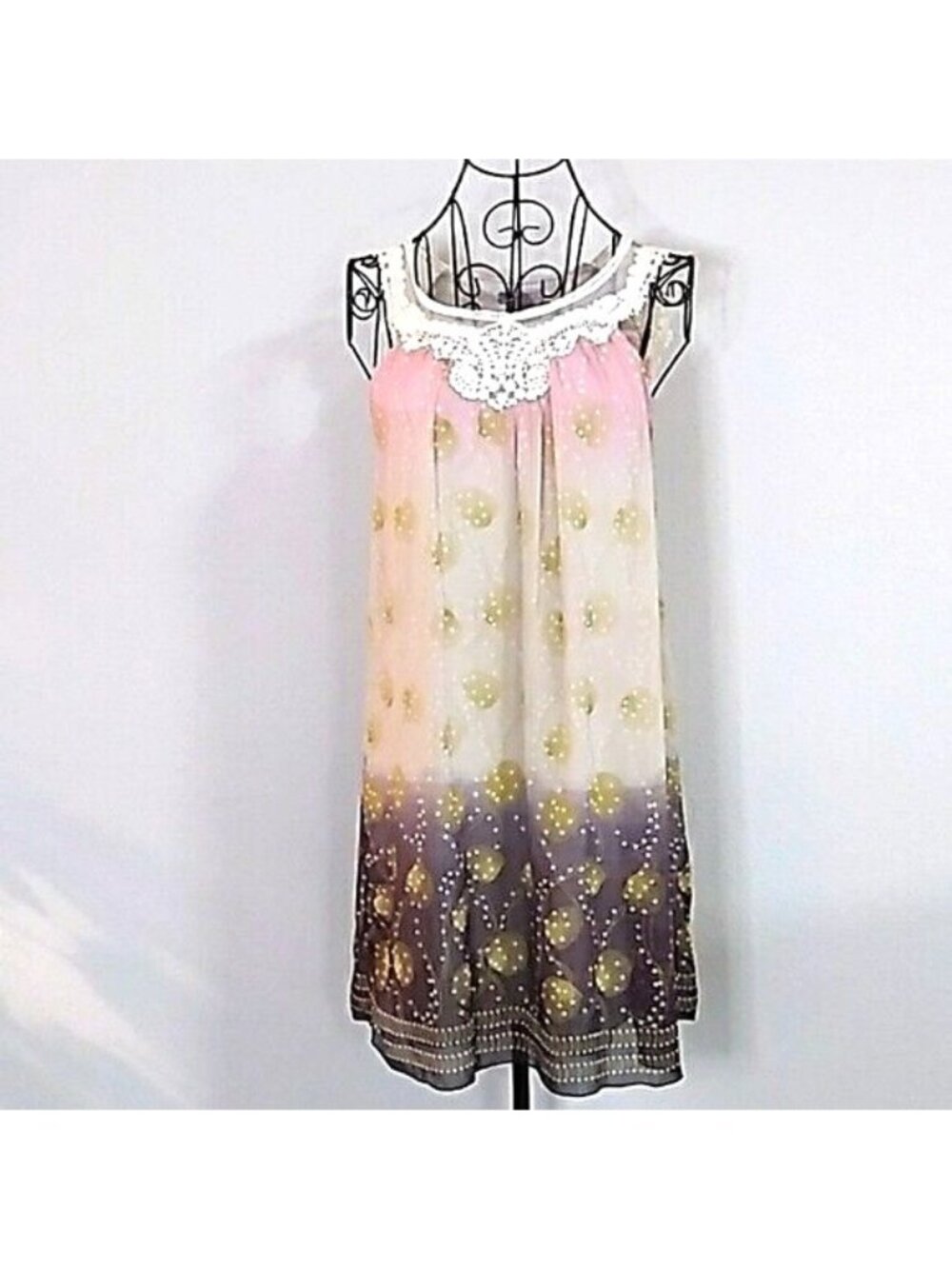 ULTRA‎ PINK Dress Womens S Pink Chiffon Lace Trim Boho Fairy Sundress